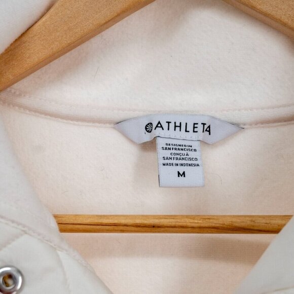 Athleta Cozy Sherpa  Snap Pullover Casual Fleece Sweatshirt Offwhite | Medium - Picture 4 of 8